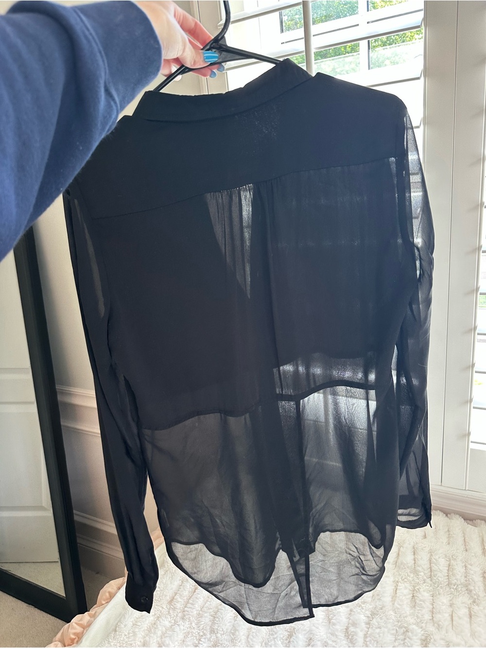 Free People Best of Both Worlds Black Sheer Button-Up Blouse Size XS - Picture 4 of 9